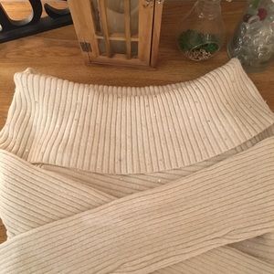 WHBM Sequin Cream Sweater with Cowl Neck